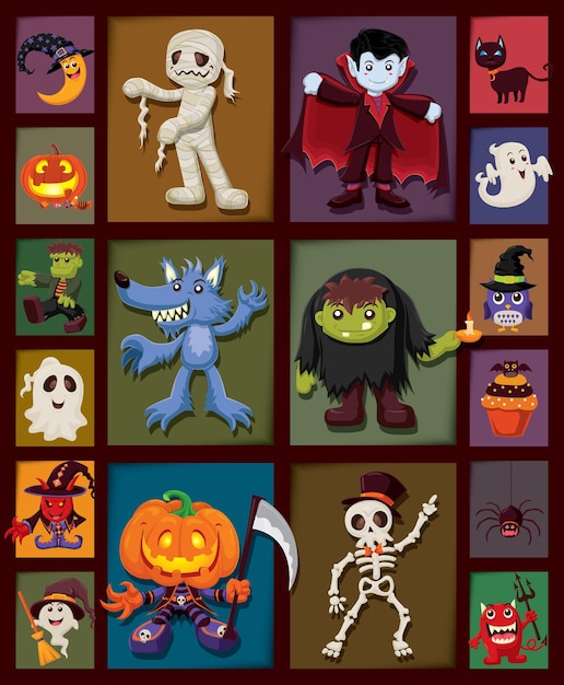 Набор винтажных плакатов на Хэллоуин