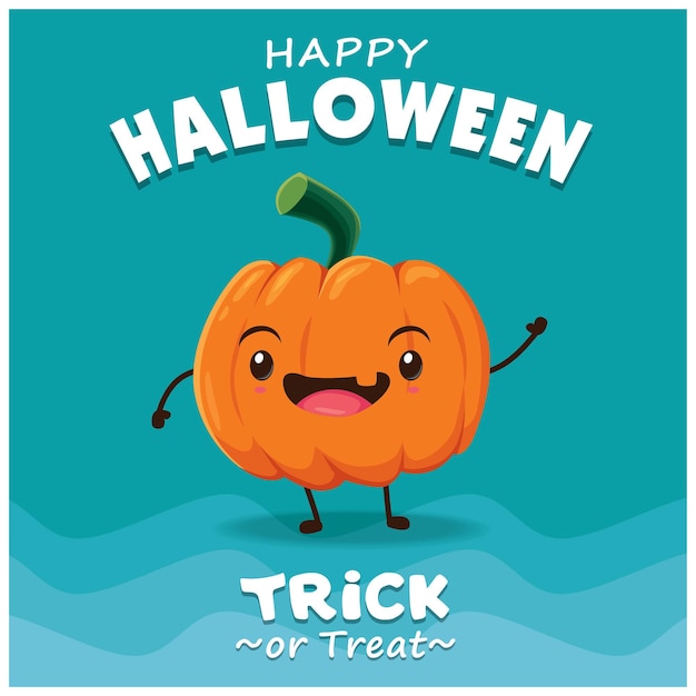 Vintage Halloween poster design with vector jack o lantern character.