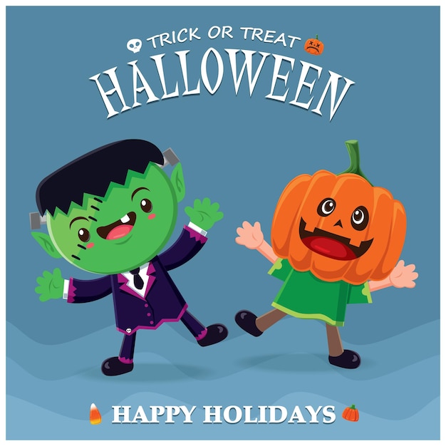 Vector vintage halloween poster design with vector monster character