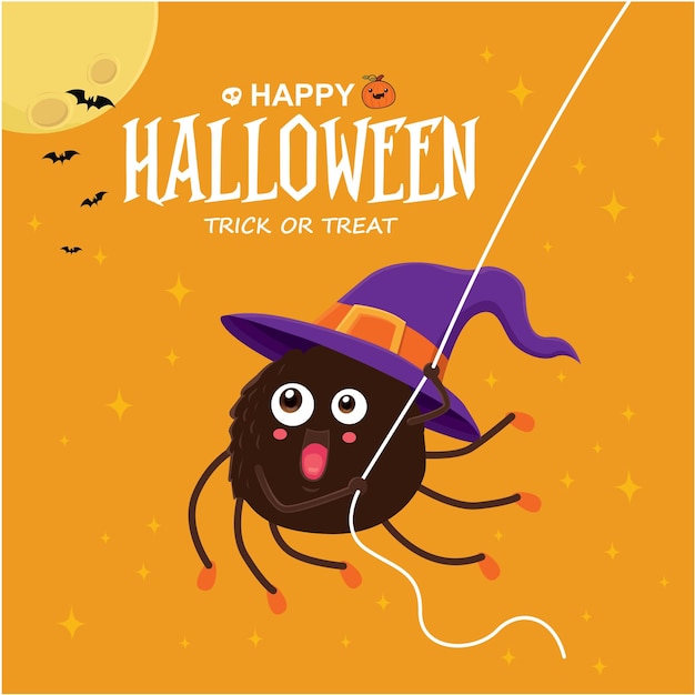 Vintage halloween poster design with vector spider character