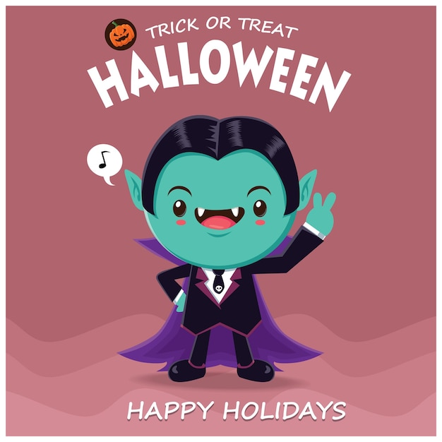 Vintage Halloween poster design with vector vampire character