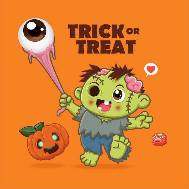 Vintage halloween poster design with vector zombie and jack o lantern character