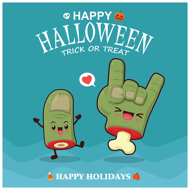 Vintage Halloween poster design with vector zombies fingers character