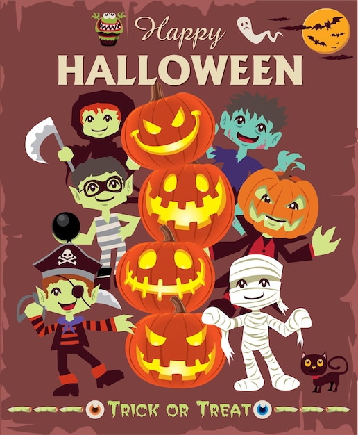 Vintage Halloween-tekenset voor posterontwerp