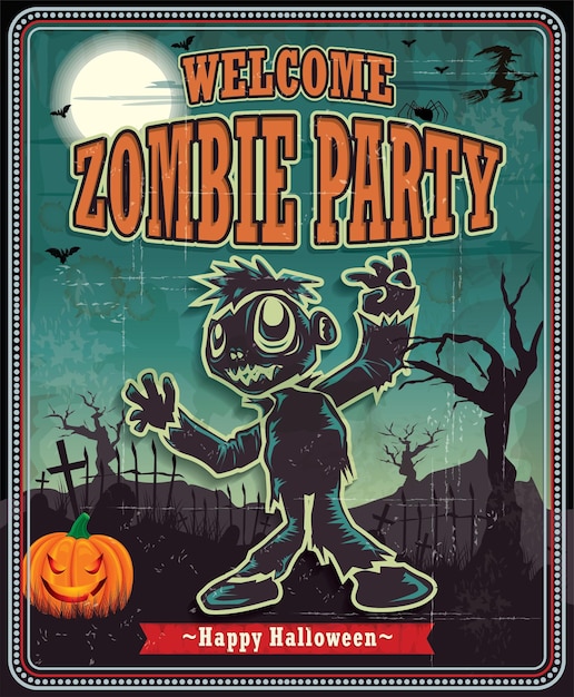 Vector vintage halloween zombie poster design