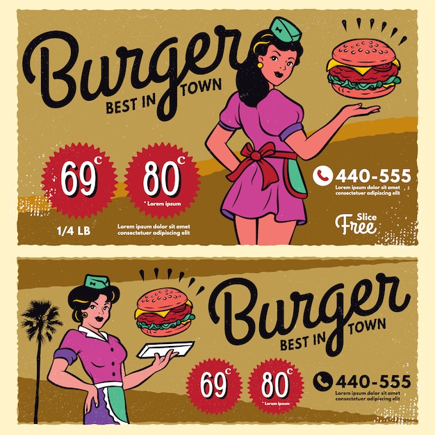 Vector vintage hamburger poster menu teken banner