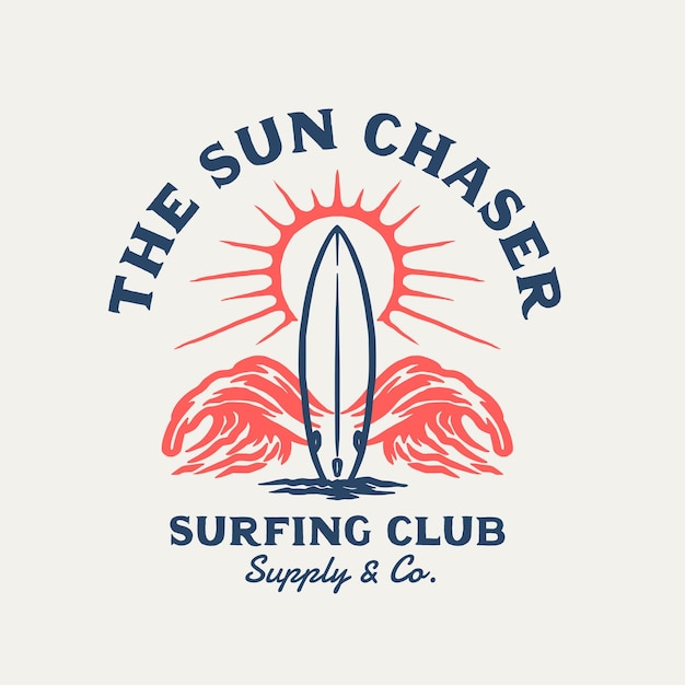 Vintage Hand Draw Surfing Club Label Illustratie