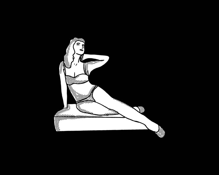 Vector vintage hand drawing illustration sexy pose woman retro style