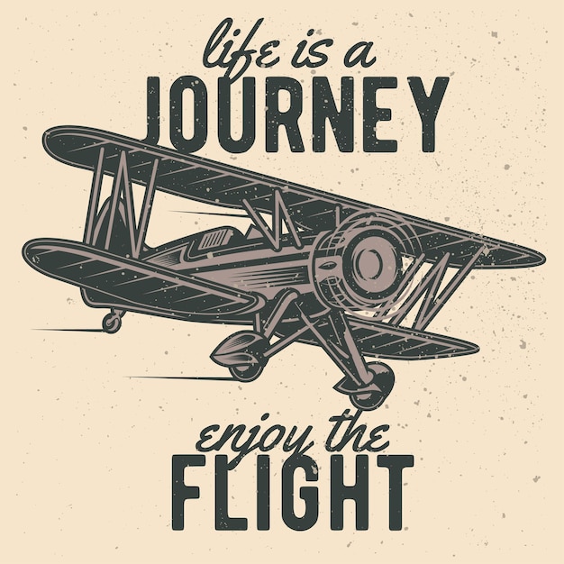 Vector vintage hand drawn classic airplane with grunge effect and star burst background