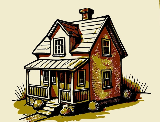 Vector vintage hand drawn family house line art village house