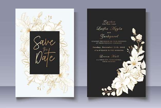 Vintage Hand Drawn Floral Wedding Invitation Card Set