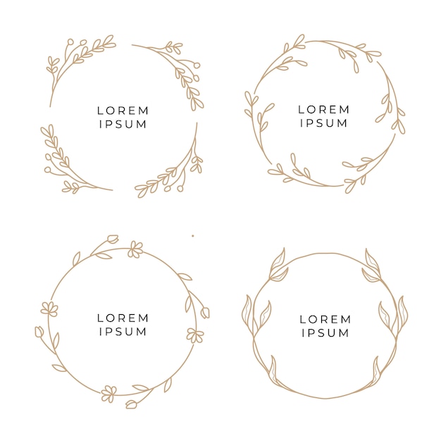 vintage hand drawn floral wreath set