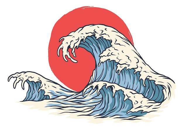 Vector vintage hand drawn japanese wave