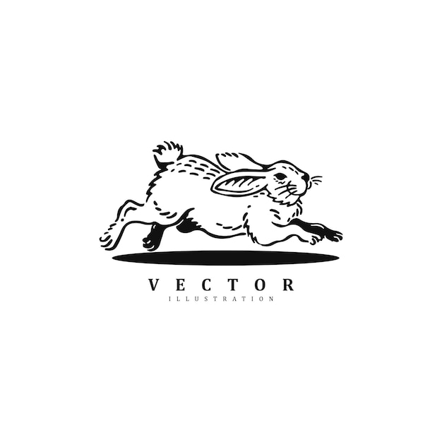 Vettore vintage hand drawn jumping cute rabbit bunny vector logo design