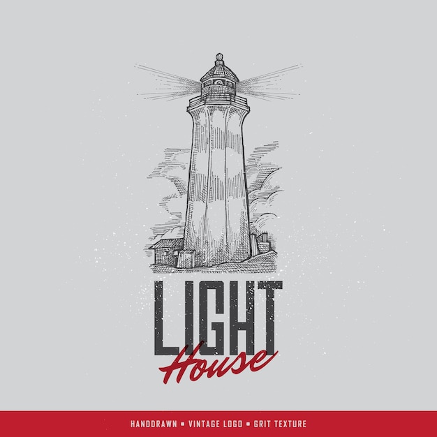 Vector vintage hand-drawn lighthouse logo