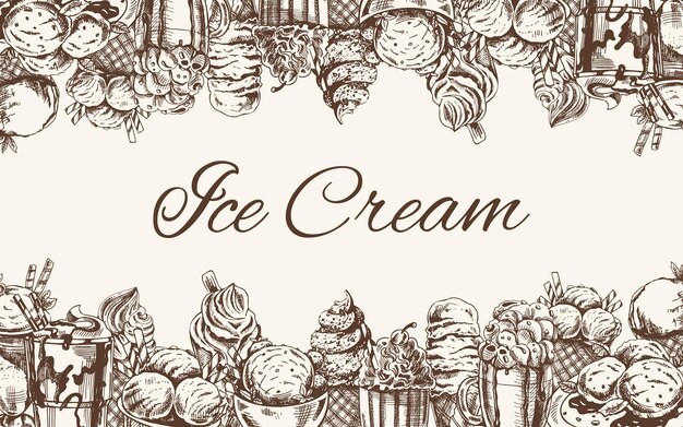 Vintage hand drawn monochrome ice cream template