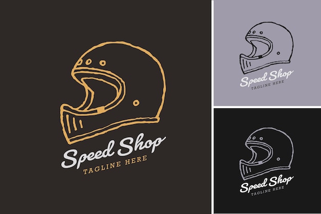 Vintage hand drawn motorcycle helmet Logo Vector Template