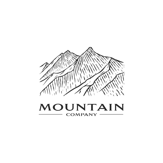 Vintage hand drawn mountains company textured vector logo design template