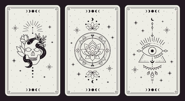 Vintage hand drawn mystic tarot magical symbols