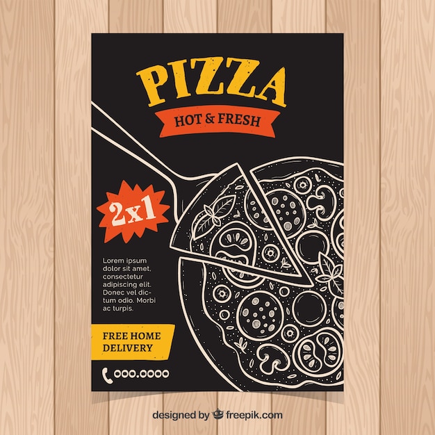 Brochure di pizza disegnata a mano d'epoca