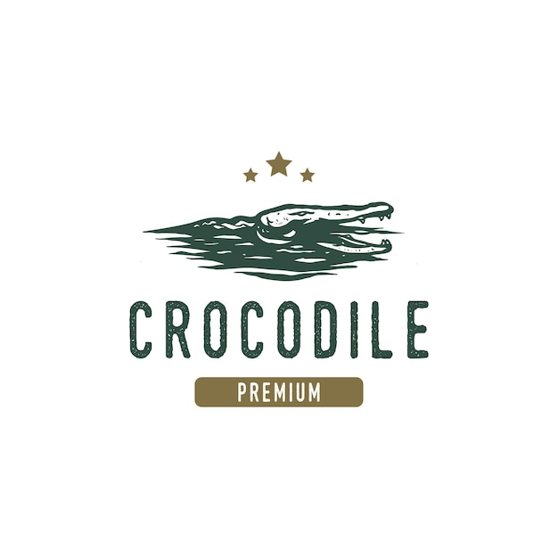 Vintage hand drawn premium crocodile logo design