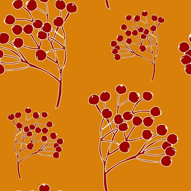 Vintage hand drawn red berry seamless repeat pattern. modern botanical print. vector