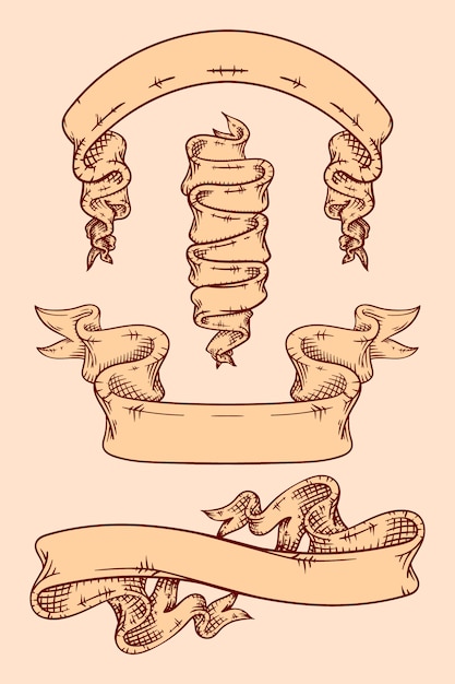 빈티지 손으로 그린 리본 배너 모음