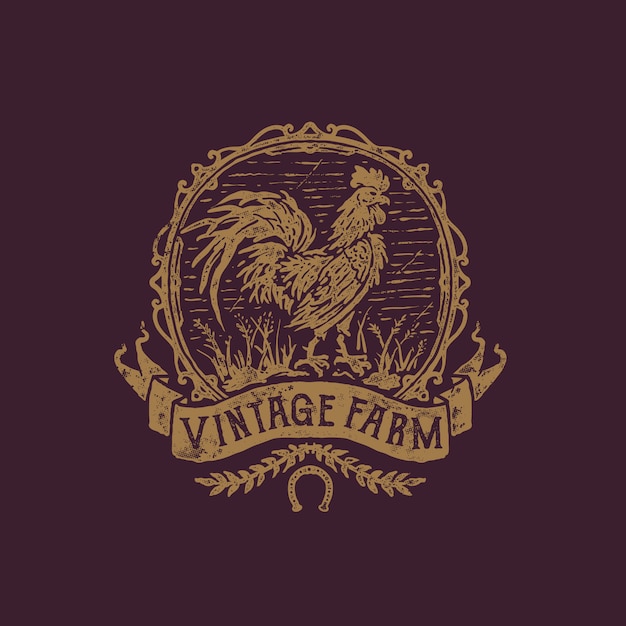 Vintage hand drawn rooster farm illustration