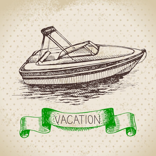 Vettore schizzo disegnato a mano vintage sfondo vacanza in famiglia poster di fuga illustrazione vettoriale