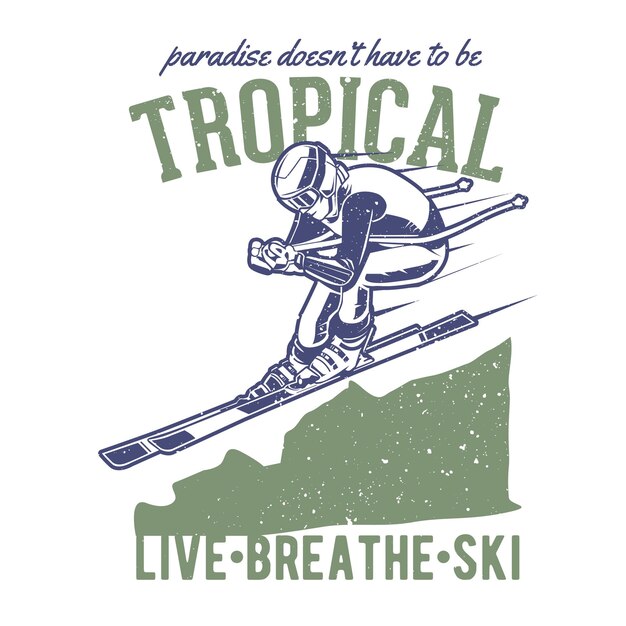 Vintage hand drawn skiing with grunge effect and star burst background