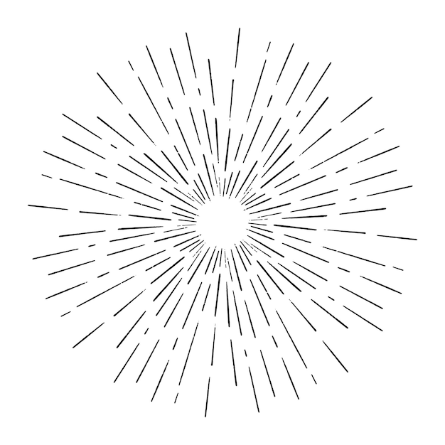 Винтажный ручной рисунок Sunburst или элемент дизайна фейерверков