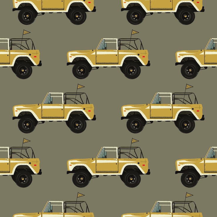 Vintage hand drawn surfing car seamless.