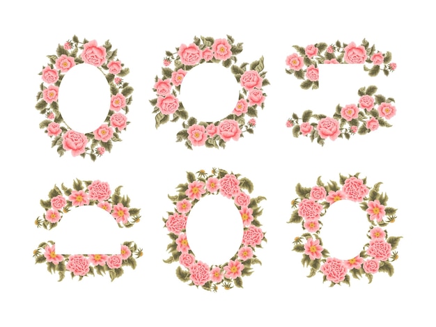 Vector vintage hand drawn vector rose flower wreath frame illustration arrangement collection