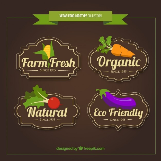 Vector vintage hand drawn vegan food logos
