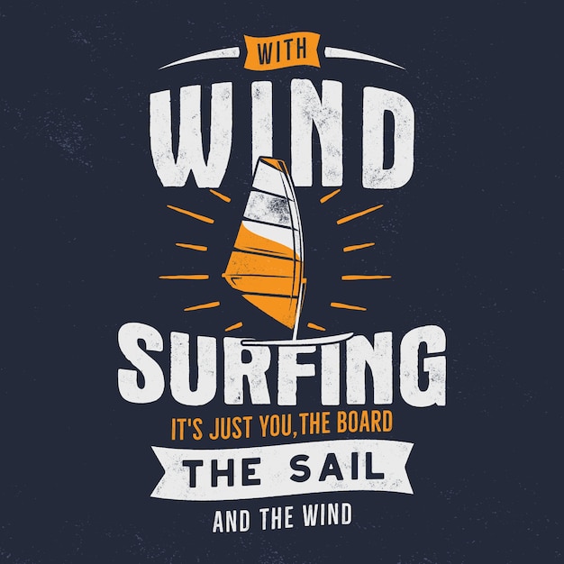 Vintage hand drawn windsurfing illustration