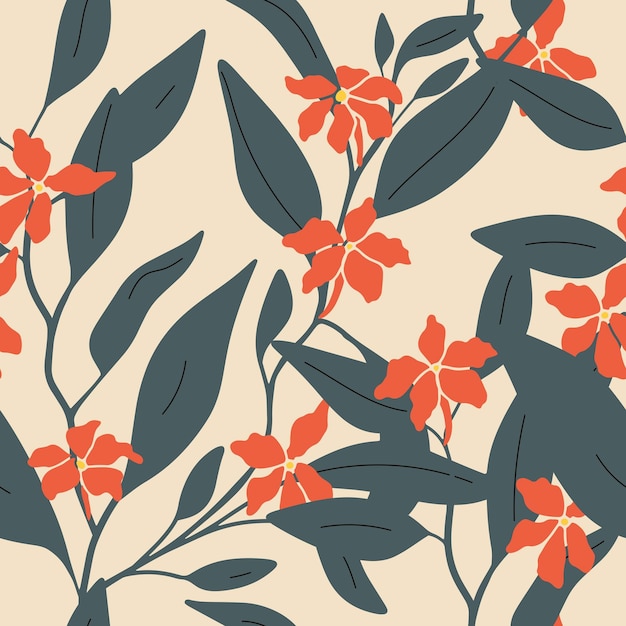 Vintage hand getekende bloeiende bloemen naadloze patroon. vector tropische bloemen achtergrond