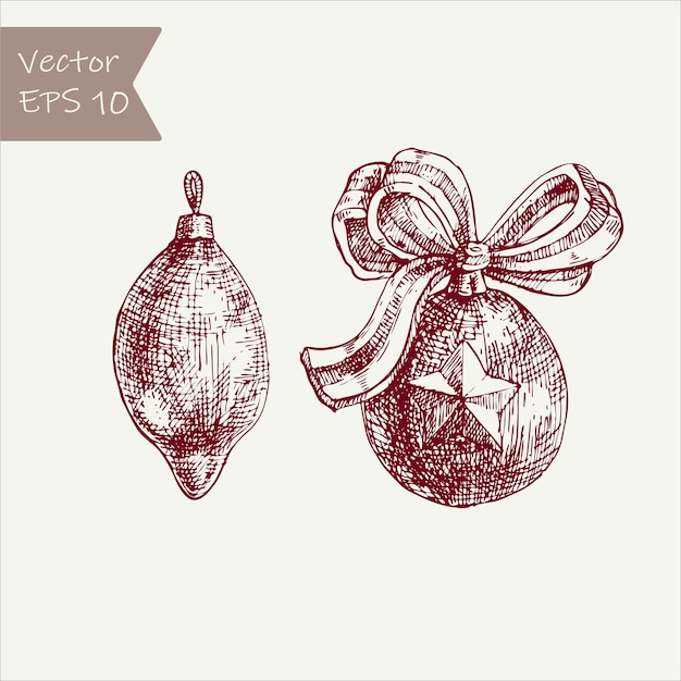 Vintage hand getrokken set voor kerstversiering. inkt pentekening.