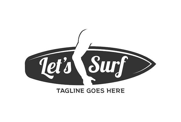 Vintage tenere in mano la tavola da surf per il surf tropical travel vacation logo design vector