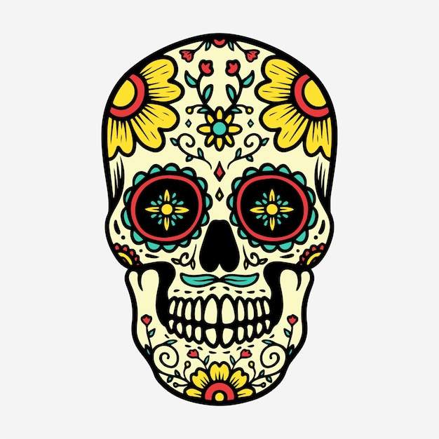 Vintage Hand Tekening Illustratie Muertos Skull Head Mexicaanse Vector