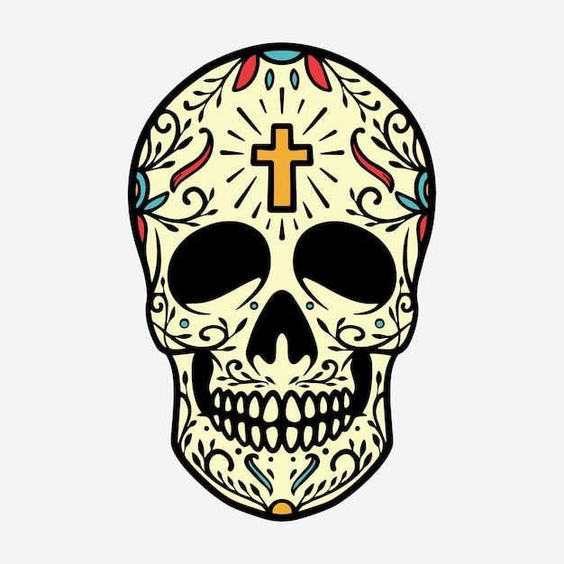 Vintage Hand Tekening Illustratie Muertos Skull Head Mexicaanse Vector