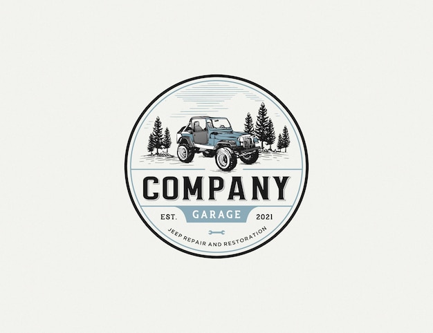 Vintage handdrawn jeep logo badge