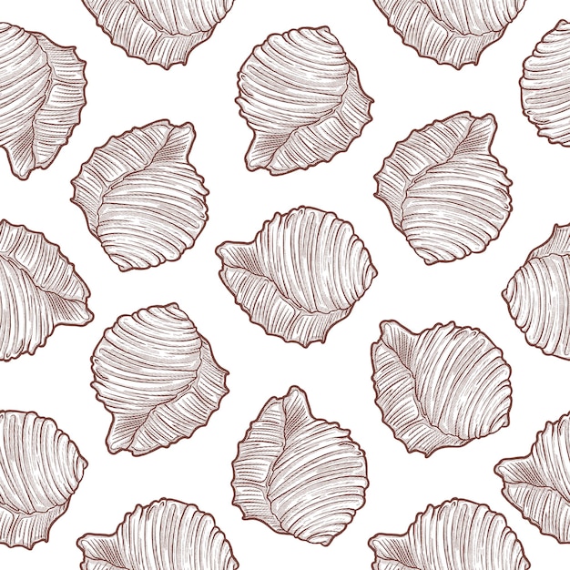 vintage handgetekende clam shell conch naadloze patroon lijntekeningen