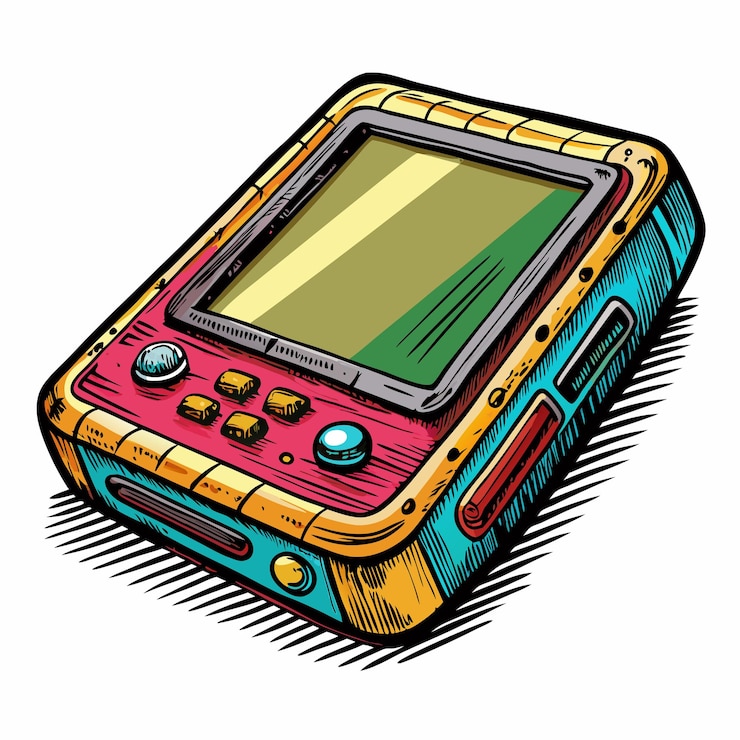 Vector vintage handheld gaming console illustration nostalgic retro tech design