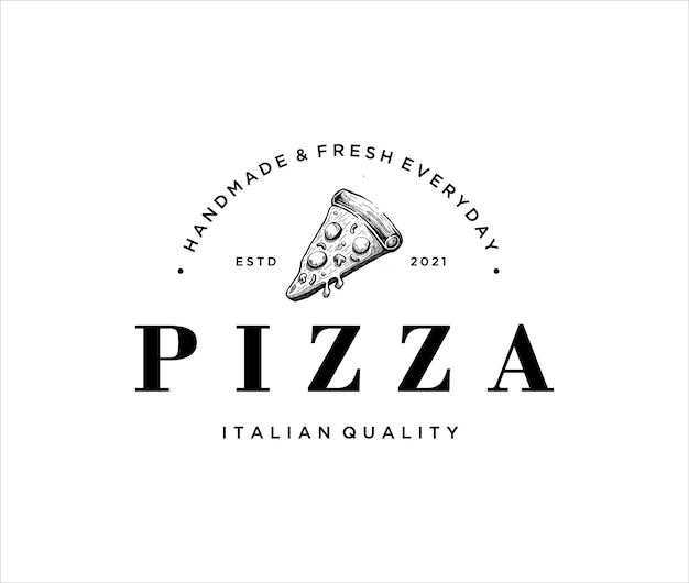 Modello di logo vintage pizza disegnata a mano