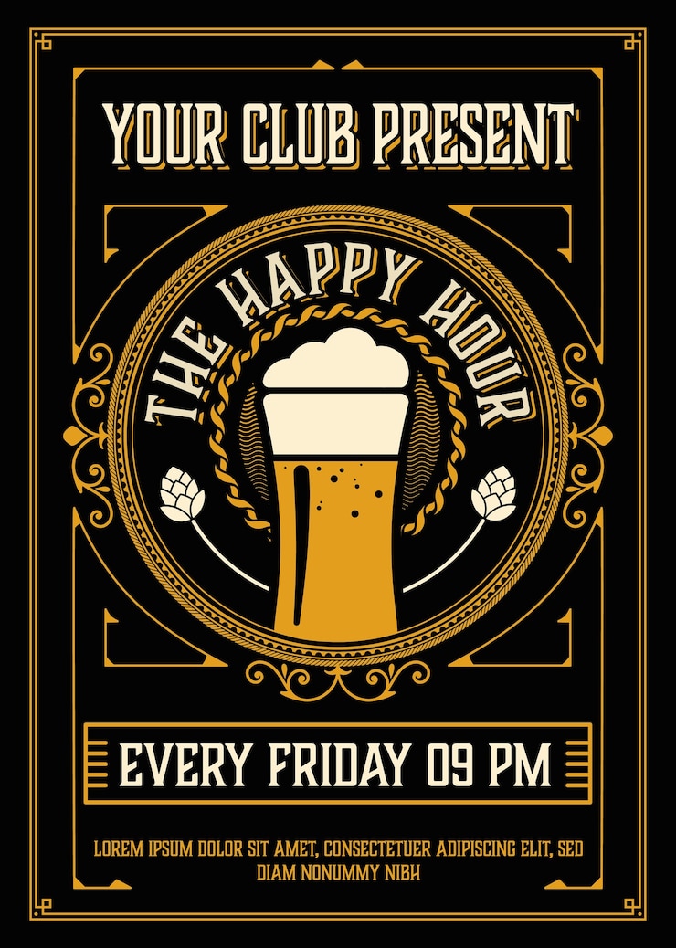 Vector vintage happy hour poster layout