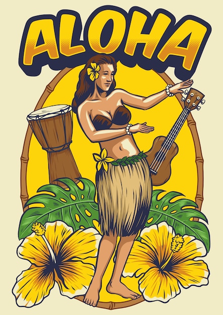 Vector vintage hawaiian dancing girl