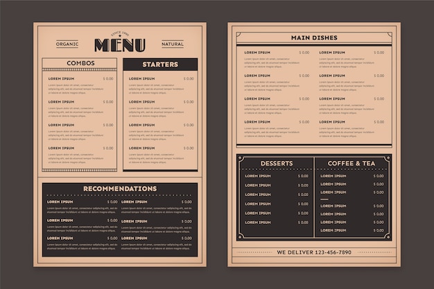 Vector vintage healthy food restaurant menu template