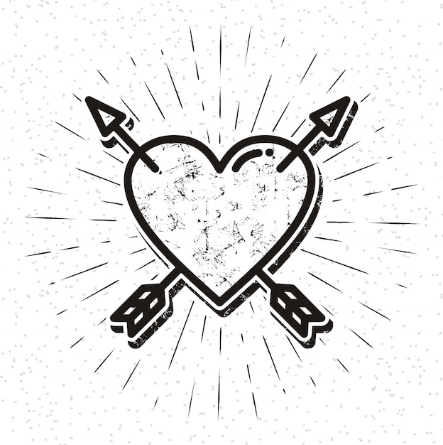 Vintage heart icon with sunburst