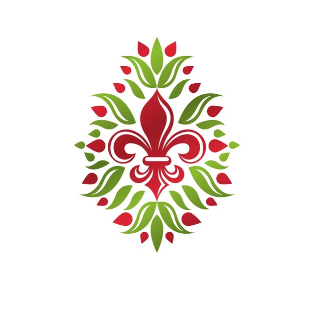 Vintage heraldische vector logo gemaakt met behulp van lily bloem koninklijk symbool met prachtige bloesem. Eco-vriendelijk productsymbool, koningskwaliteitsthema-illustratie.