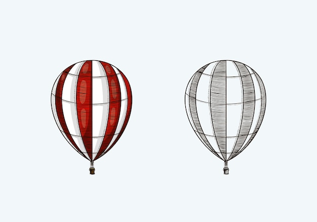 Vintage hete luchtballon retro vliegend luchtschip met decoratieve elementen sjabloon